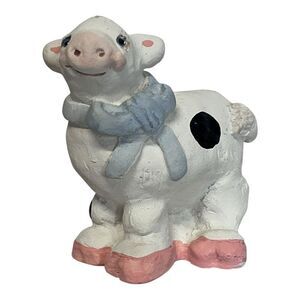 1991‎ Dreamiscles Cast Art Miniature Baby Cow with ribbon around neck WTK4P
